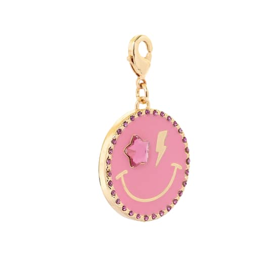 Pink Star Smiley Face Austrian Crystal Charm by Bead Landing™